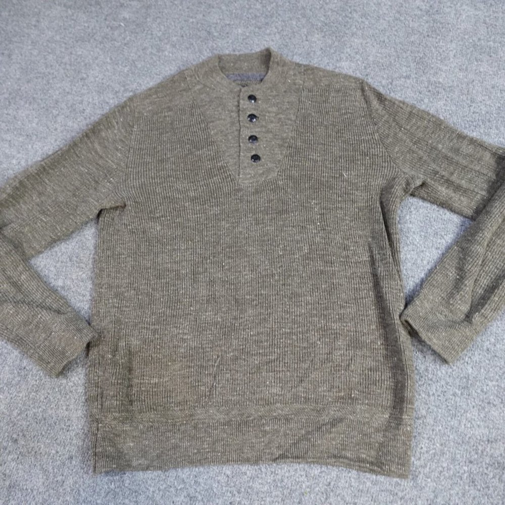 Grayers Henley Thermal Shirt M Green Waffle Long Sleeve Wool Linen